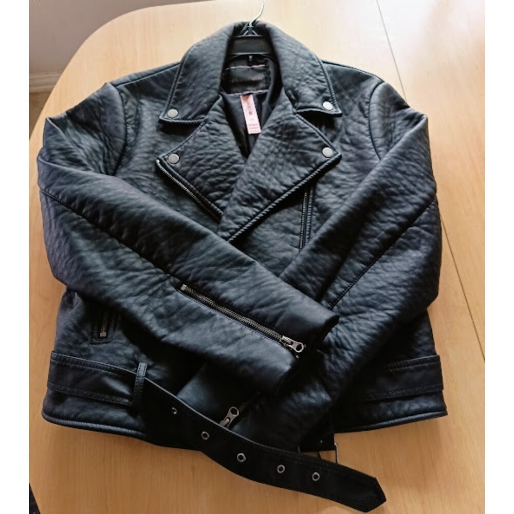 NWT Victoria's Secret Large Pebbled Faux Leather Black Motorcycle Jacket - Picture 4 of 14